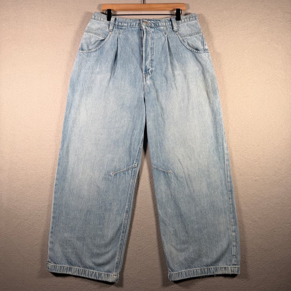 We The Free Free People Old West Slouchy Wide Leg Jeans Light Wash Blue Large